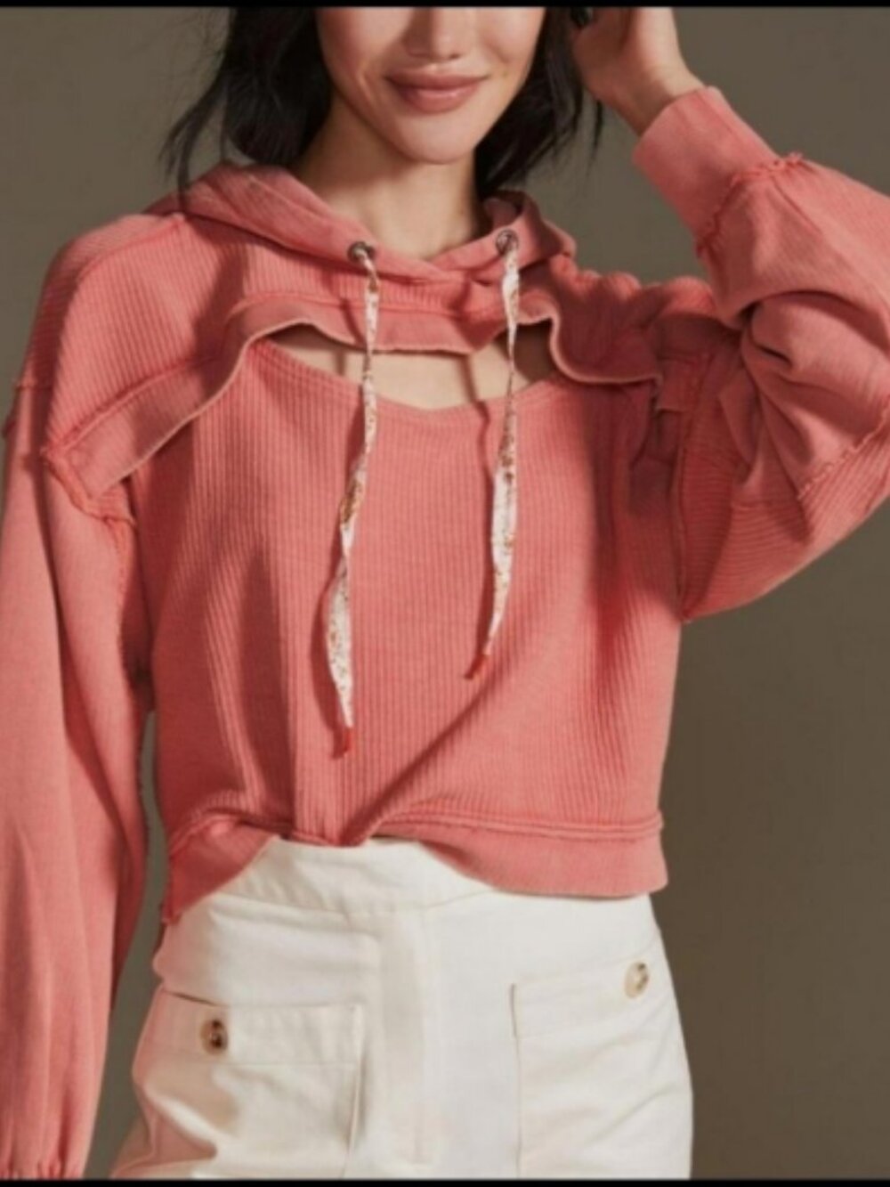 Anthropologie Pilcro Cropped Coral Pink Cut-out Hoodie; NWT; Size XL